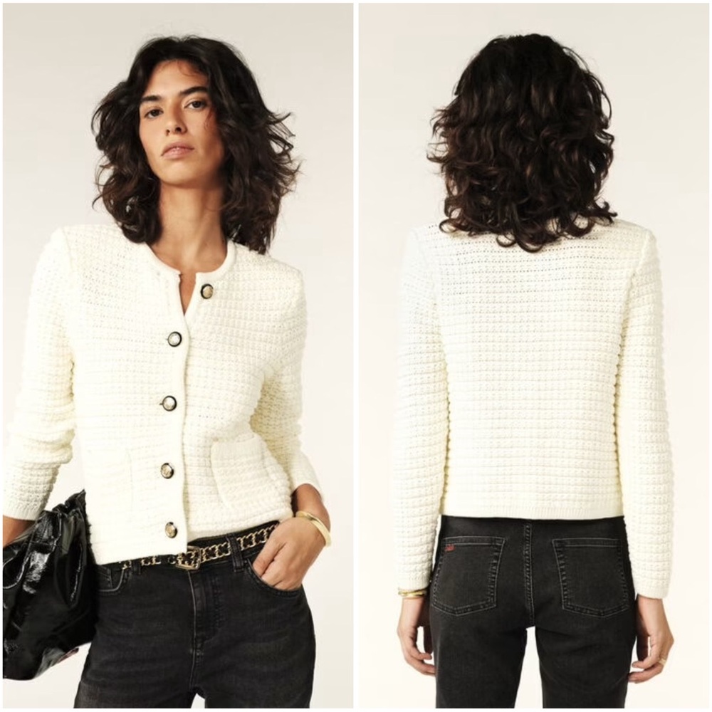 BA&SH Cream Knit Cardigan with Button Details